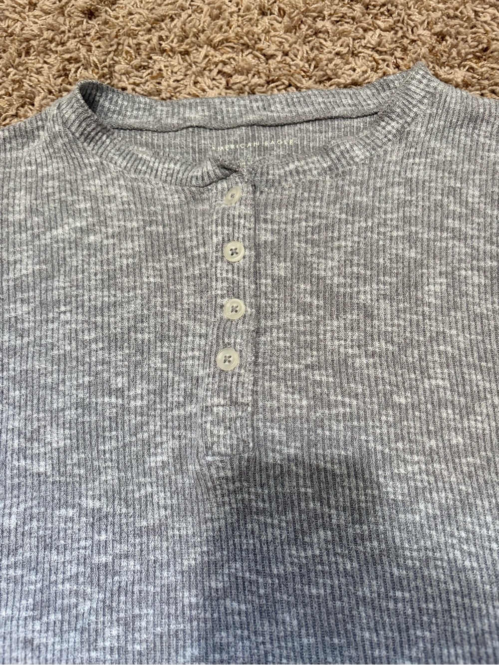 American Eagle Gray Ribbed Henley Top women’s size XL - Picture 3 of 8